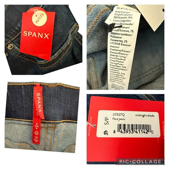 Spanx Flare Leg Jeans Denim Pull On Midnight #20327Q Small Petite 32” Inseam NEW - Picture 10 of 10